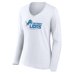 Detroit Lions Women's Logo Team Lockup Long Sleeve V-Neck T-Shirt | NFL Discount