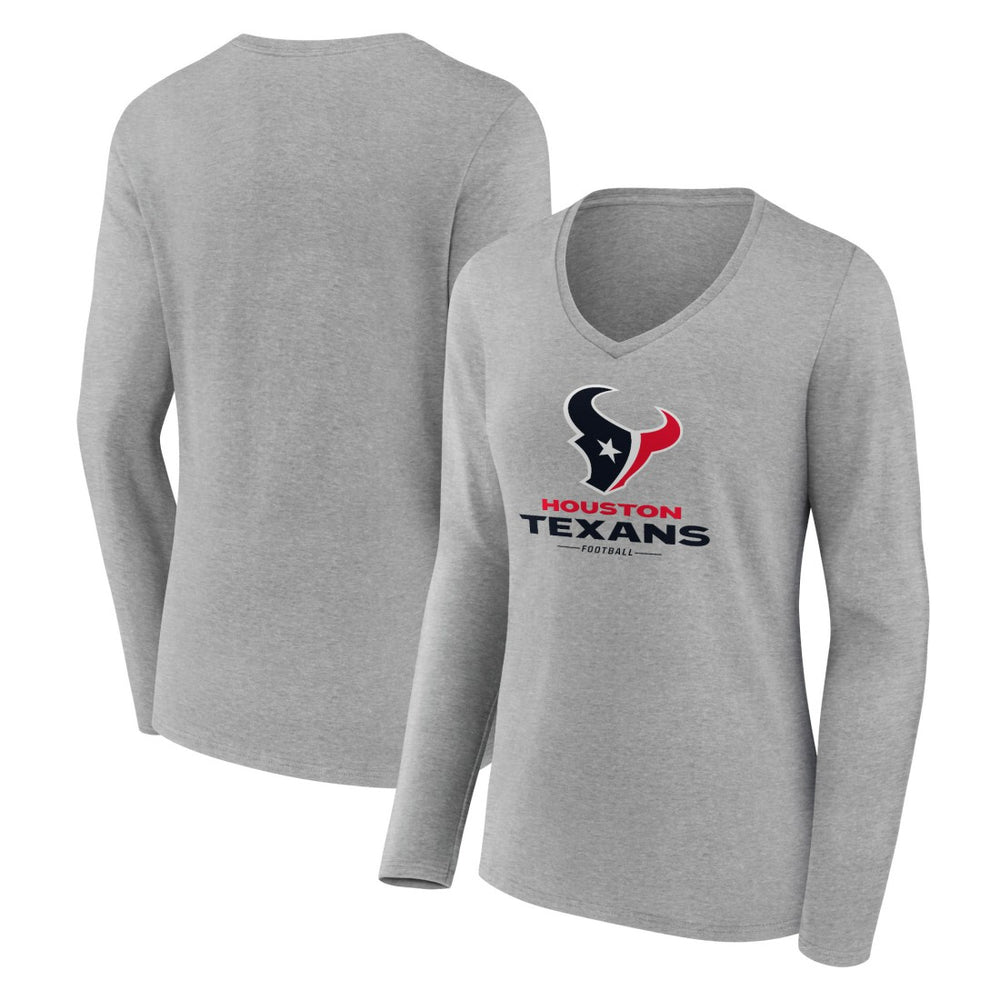 Houston Texans Women's Logo Team Lockup Long Sleeve V-Neck T-Shirt | NFL Hot