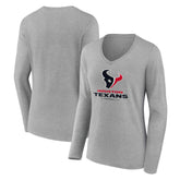 Houston Texans Women's Logo Team Lockup Long Sleeve V-Neck T-Shirt | NFL Hot