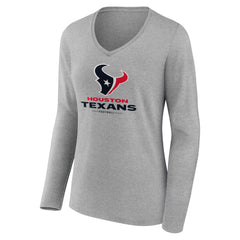 Houston Texans Women's Logo Team Lockup Long Sleeve V-Neck T-Shirt | NFL Hot