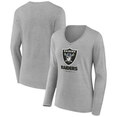 Las Vegas Raiders Women's Logo Team Lockup Long Sleeve V-Neck T-Shirt | NFL Sale