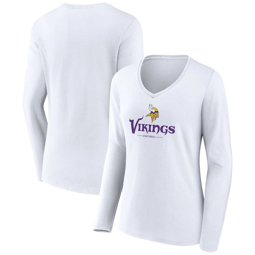 Minnesota Vikings Women's Logo Team Lockup Long Sleeve V-Neck T-Shirt | NFL On sale