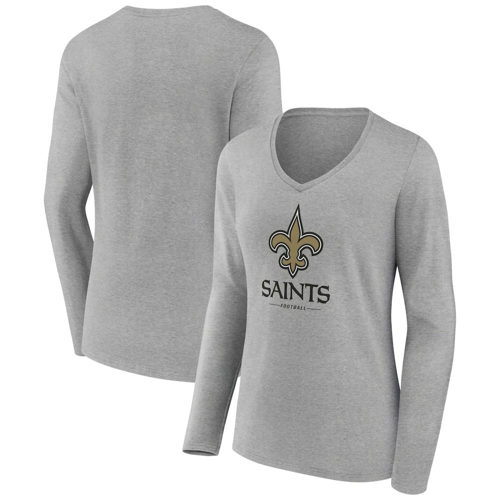 New Orleans Saints Women's Logo Team Lockup Long Sleeve V-Neck T-Shirt | NFL Discount