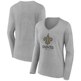New Orleans Saints Women's Logo Team Lockup Long Sleeve V-Neck T-Shirt | NFL Discount