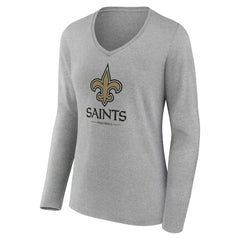 New Orleans Saints Women's Logo Team Lockup Long Sleeve V-Neck T-Shirt | NFL Discount