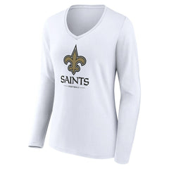 New Orleans Saints Women's Logo Team Lockup Long Sleeve V-Neck T-Shirt | NFL Online