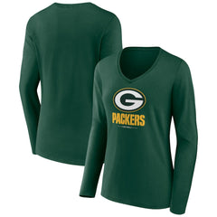 Green Bay Packers Women's Logo Team Lockup Long Sleeve V-Neck T-Shirt | NFL Outlet