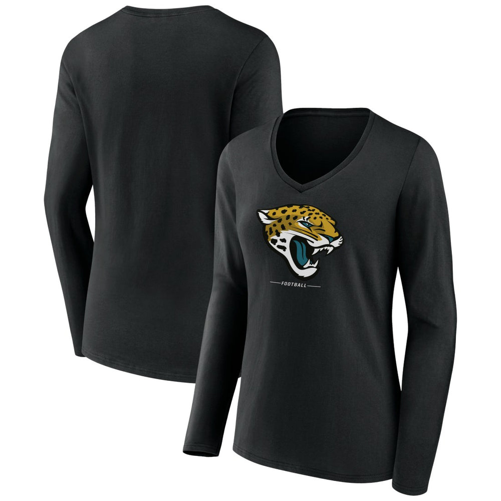 Jacksonville Jaguars Women's Logo Team Lockup Long Sleeve V-Neck T-Shirt | NFL Sale