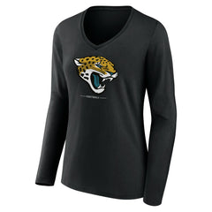 Jacksonville Jaguars Women's Logo Team Lockup Long Sleeve V-Neck T-Shirt | NFL Sale