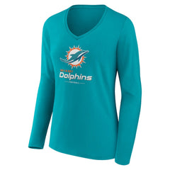 Miami Dolphins Women's Logo Team Lockup Long Sleeve V-Neck T-Shirt | NFL Online