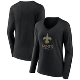 New Orleans Saints Women's Logo Team Lockup Long Sleeve V-Neck T-Shirt | NFL Sale