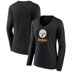 Pittsburgh Steelers Women's Logo Team Lockup Long Sleeve V-Neck T-Shirt | NFL US