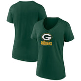 Green Bay Packers Women's Logo Team Lockup V-Neck T-Shirt | NFL Online
