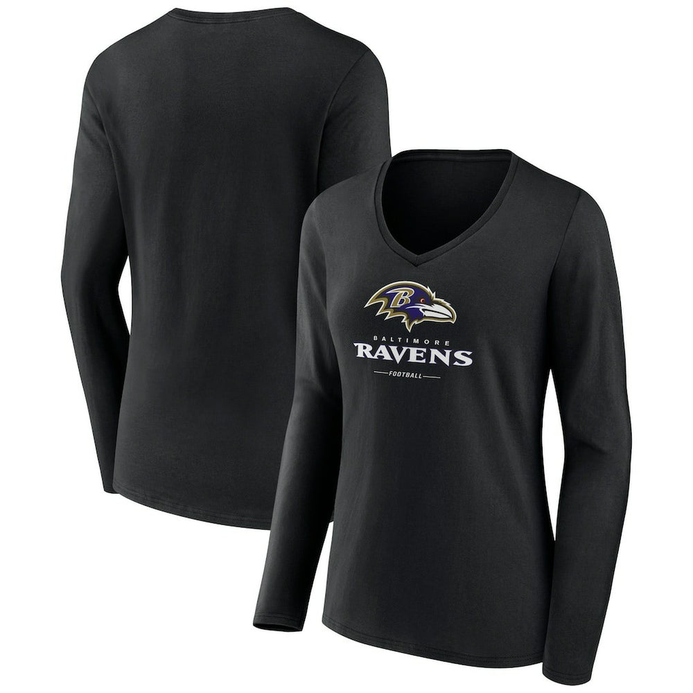 Baltimore Ravens Women's Logo Team Lockup Long Sleeve V-Neck T-Shirt | NFL Sale