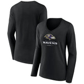 Baltimore Ravens Women's Logo Team Lockup Long Sleeve V-Neck T-Shirt | NFL Sale