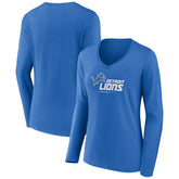 Detroit Lions Women's Logo Team Lockup Long Sleeve V-Neck T-Shirt | NFL New