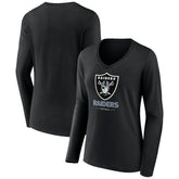 Las Vegas Raiders Women's Logo Team Lockup Long Sleeve V-Neck T-Shirt | NFL New