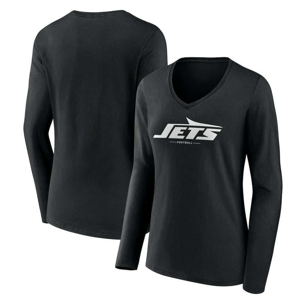 New York Jets Women's Logo Team Lockup Long Sleeve V-Neck T-Shirt | NFL Outlet