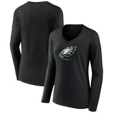 Philadelphia Eagles Women's Logo Team Lockup Long Sleeve V-Neck T-Shirt | NFL New