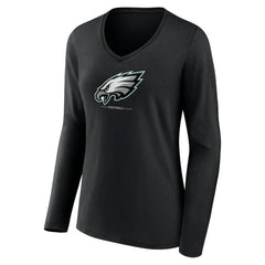 Philadelphia Eagles Women's Logo Team Lockup Long Sleeve V-Neck T-Shirt | NFL New