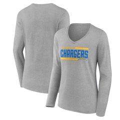 Los Angeles Chargers Women's On Side Stripe Long Sleeve V-Neck T-Shirt | NFL Discount
