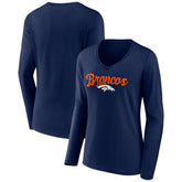 Denver Broncos Women's Freehand Team Long Sleeve V-Neck T-Shirt | NFL Hot