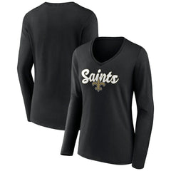 New Orleans Saints Women's Freehand Team Long Sleeve V-Neck T-Shirt | NFL Near me