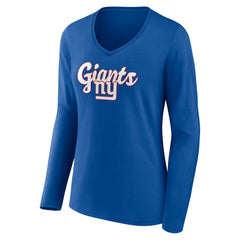 New York Giants Women's Freehand Team Long Sleeve V-Neck T-Shirt | NFL Discount