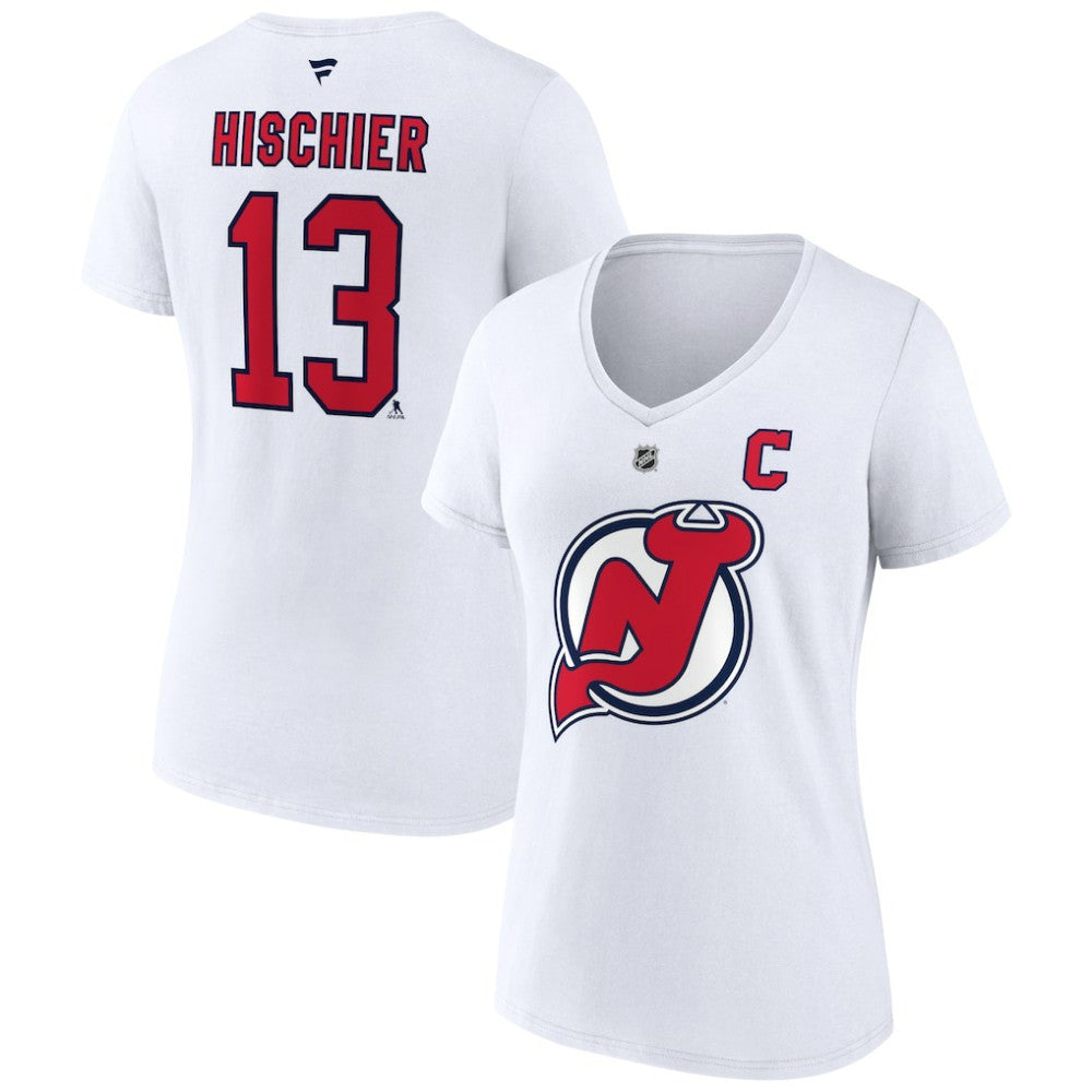 Nico Hischier New Jersey Devils Fanatics Women's Special Edition 2.0 Name & Number V-Neck T-Shirt - NHL T-shirts