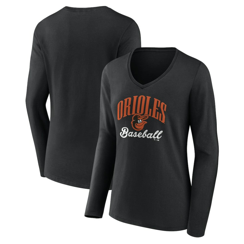 Baltimore Orioles Women's Victory Script Long Sleeve V-Neck T-Shirt - MLB T-shirts