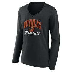 Baltimore Orioles Women's Victory Script Long Sleeve V-Neck T-Shirt - MLB T-shirts