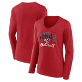 Washington Nationals Women's Victory Script Long Sleeve V-Neck T-Shirt - MLB T-shirts