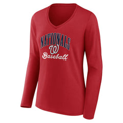 Washington Nationals Women's Victory Script Long Sleeve V-Neck T-Shirt - MLB T-shirts