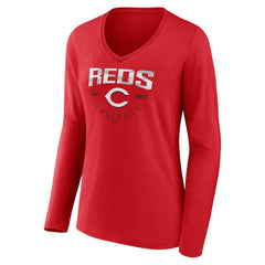 Cincinnati Reds Women's Live For It Long Sleeve Long Sleeve V-Neck T-Shirt - MLB T-shirts