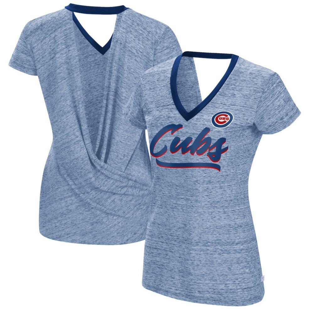 Chicago Cubs Touch Women's Halftime Back Wrap Top V-Neck T-Shirt - MLB T-shirts