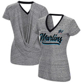 Miami Marlins Touch Women's Halftime Back Wrap Top V-Neck T-Shirt - MLB T-shirts