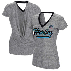 Miami Marlins Touch Women's Halftime Back Wrap Top V-Neck T-Shirt - MLB T-shirts