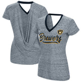Milwaukee Brewers Touch Women's Halftime Back Wrap Top V-Neck T-Shirt - MLB T-shirts