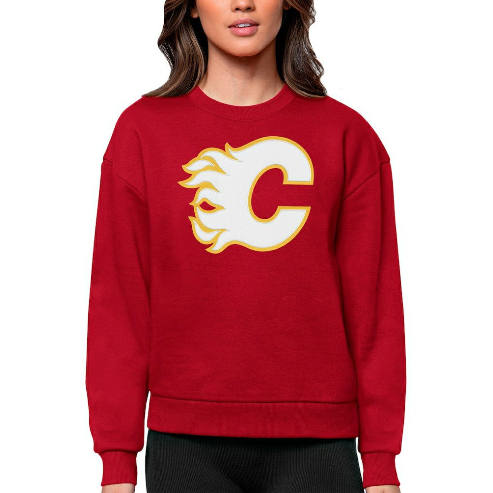 Calgary Flames Antigua Women's Team Logo Victory Crewneck Pullover Sweatshirt - NHL Sweatshirts