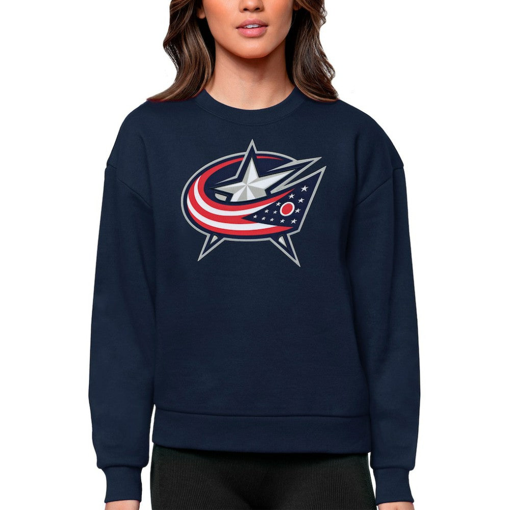 Columbus Blue Jackets Antigua Women's Team Logo Victory Crewneck Pullover Sweatshirt - NHL Sweatshirts