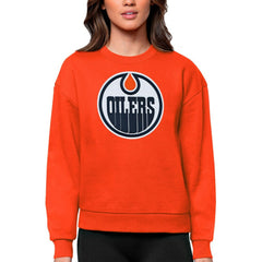 Edmonton Oilers Antigua Women's Team Logo Victory Crewneck Pullover Sweatshirt - NHL Sweatshirts