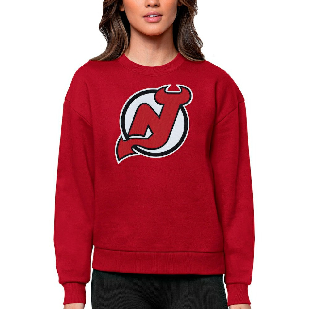 New Jersey Devils Antigua Women's Team Logo Victory Crewneck Pullover Sweatshirt - NHL Sweatshirts