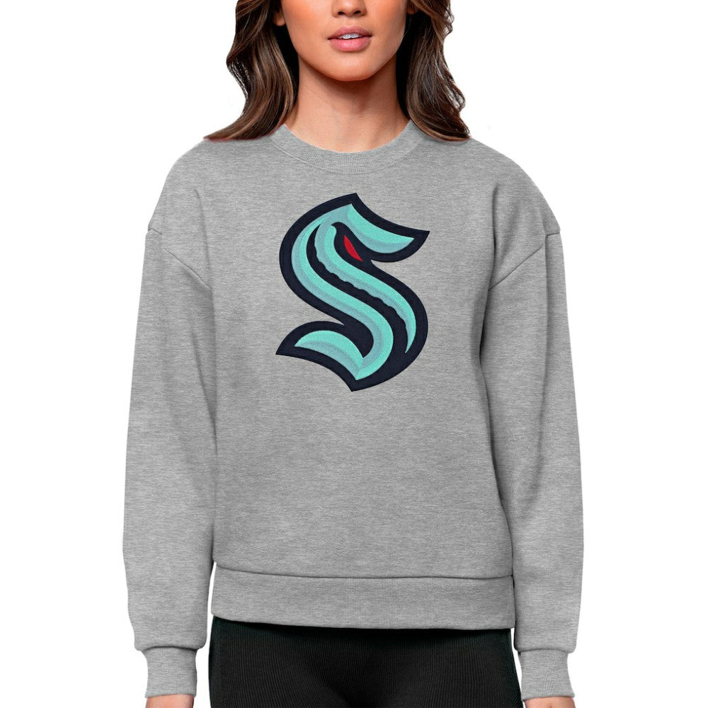 Seattle Kraken Antigua Women's Team Logo Victory Crewneck Pullover Sweatshirt - NHL Sweatshirts