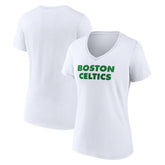 White Boston Celtics Women's Wordmark V-Neck T-Shirt | NBA