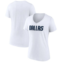 White Dallas Mavericks Women's Wordmark V-Neck T-Shirt sale | NBA