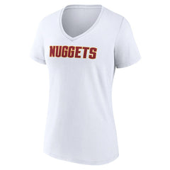 White Denver Nuggets Women's Wordmark V-Neck T-Shirt sale | NBA