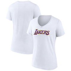 White Los Angeles Lakers Women's Wordmark V-Neck T-Shirt | NBA