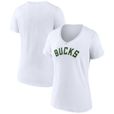 White Milwaukee Bucks Women's Wordmark V-Neck T-Shirt | NBA