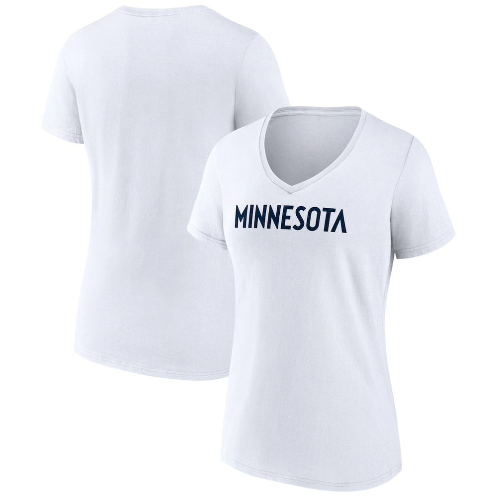 White Minnesota Timberwolves Women's Wordmark V-Neck T-Shirt | NBA