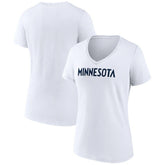White Minnesota Timberwolves Women's Wordmark V-Neck T-Shirt | NBA